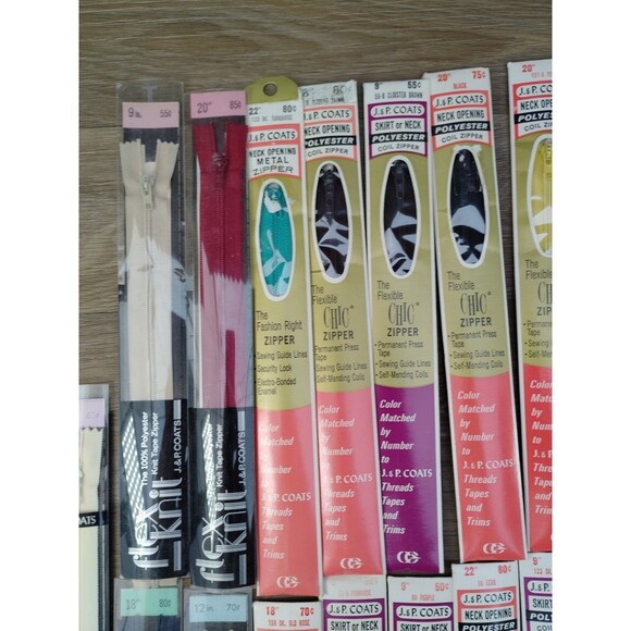 NOS Vintage Sewing Zipper LOT of 35 J & P Coats Flex Knit - Picture 3 of 9